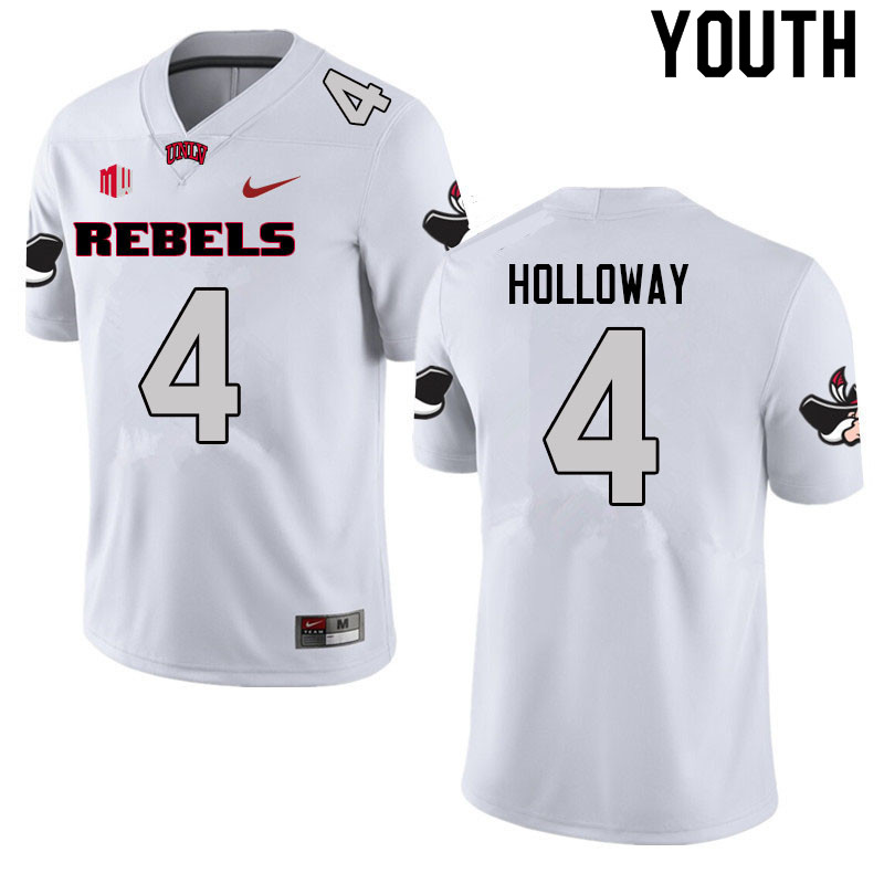 Youth #4 Trenton Holloway UNLV Rebels College Football Jerseys Sale-White - Click Image to Close